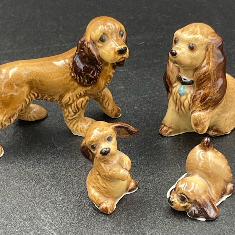 4 pc Miniature Hagen Renaker Cocker Spaniel Family Ceramic Dog Figurines